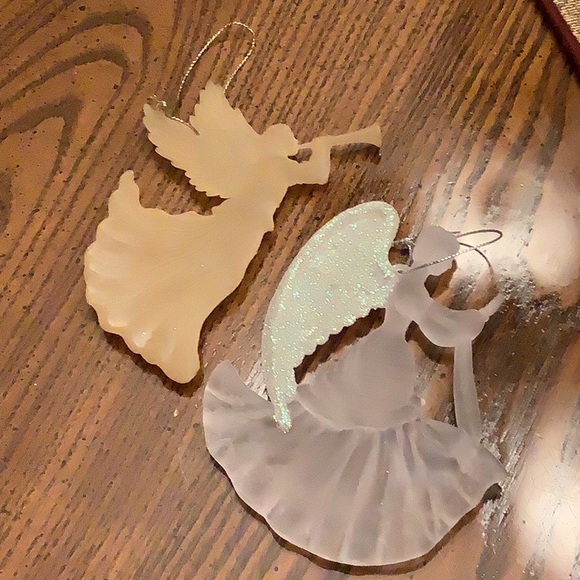 Christmas ornaments angel 😇 set of two white sparkles gold see-through p - Picture 1 of 6